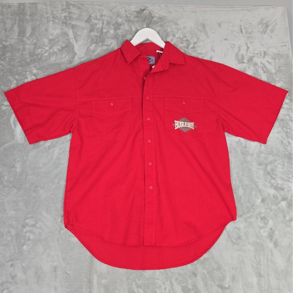 Bugle Boy VTG Deadstock Mens Collared Short Sleeve Shirt Large Red Americana